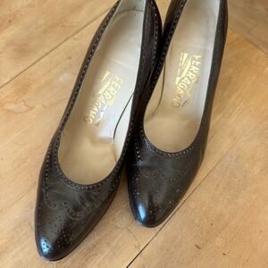 Salvatore Ferragamo Dark Brown Heeled Shoes (Size 8.5)